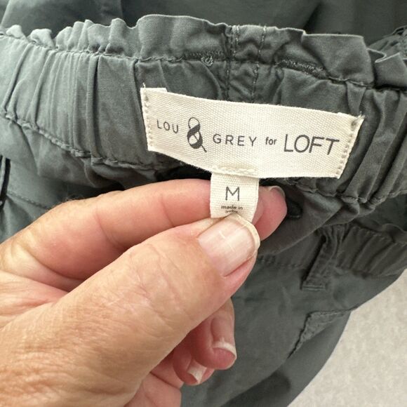 Lou & Grey for Loft Pants Womens Size M Green  Straight Leg Elastic Waist Cotton - Picture 6 of 7